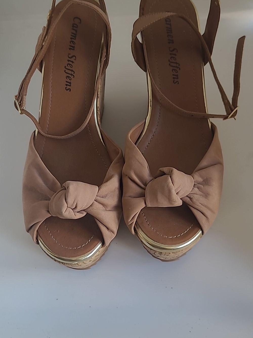 Carmen Steffens High Cork Wedge Bowknot Sandals Women's Size 40/42 (US 8.5) - Picture 2 of 4
